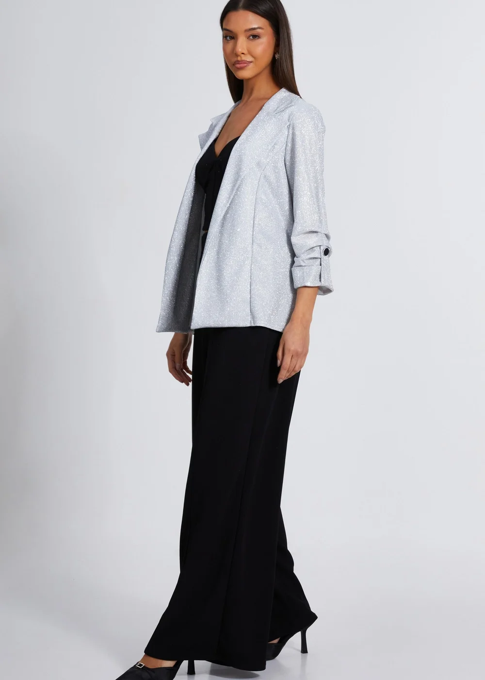 Quiz Silver Ruched Sleeve Blazer - 6 Image 3
