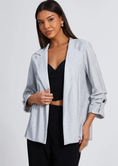 Quiz Silver Ruched Sleeve Blazer - 6 Image 1