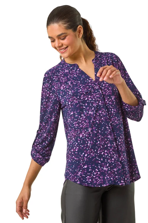 Roman Purple Stretch Speckled Print Blouse - Size 14 Image 1