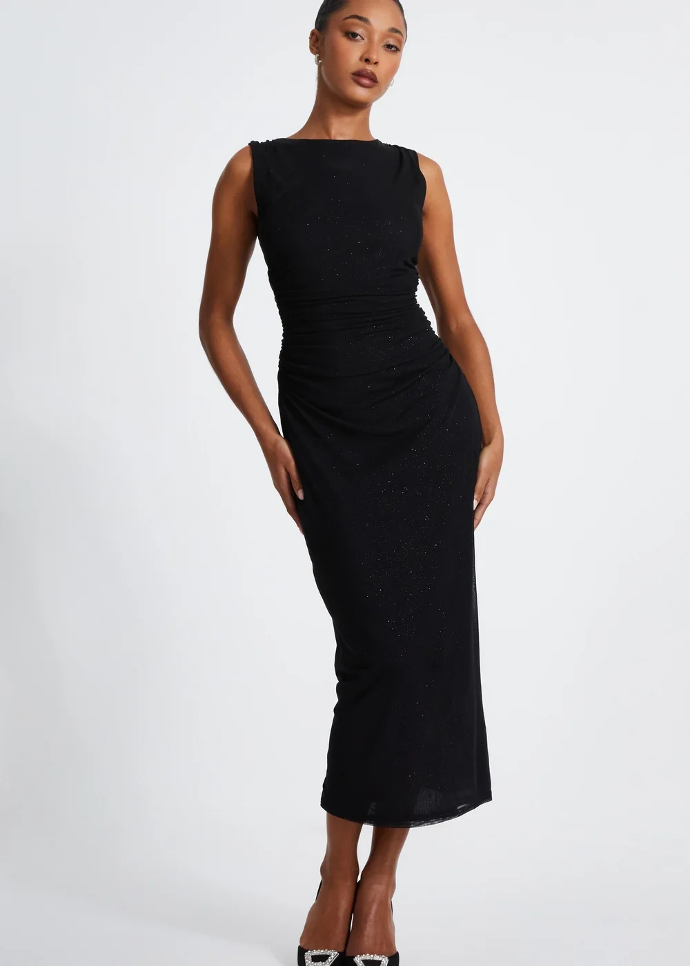 Quiz Black Glitter Mesh Midaxi Dress - 6 Image 1
