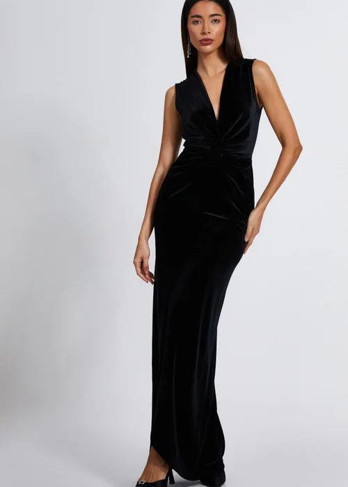Quiz Black Velvet Twist Front Maxi Dress - 8 Image 1