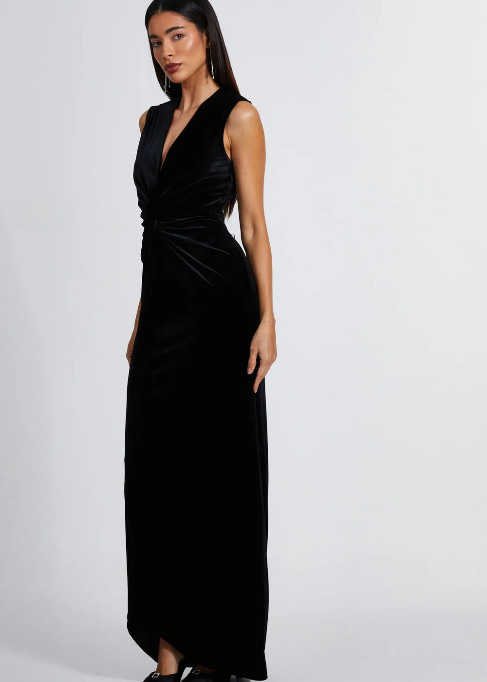 Quiz Black Velvet Twist Front Maxi Dress - 8 Image 3