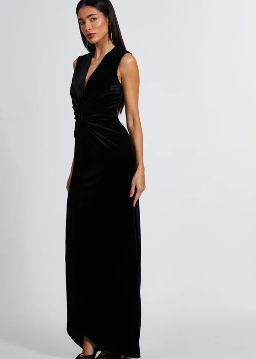 Quiz Black Velvet Twist Front Maxi Dress - 8 Image 3