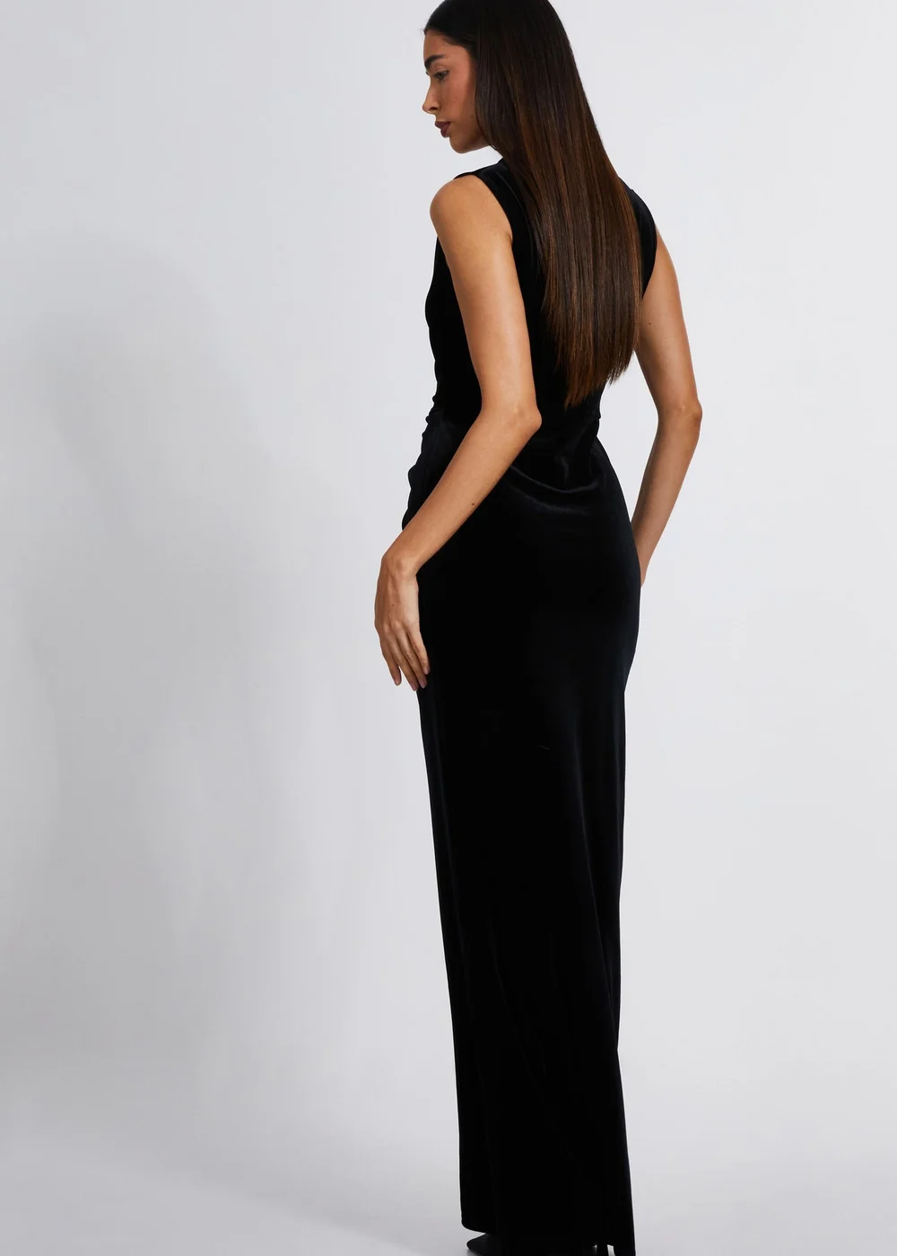 Quiz Black Velvet Twist Front Maxi Dress - 8 Image 2