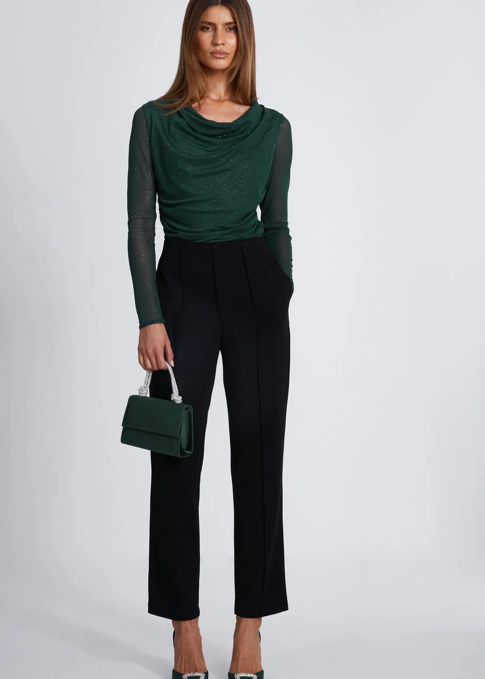 Quiz Green Glitter Mesh Crop Top - 6 Image 1