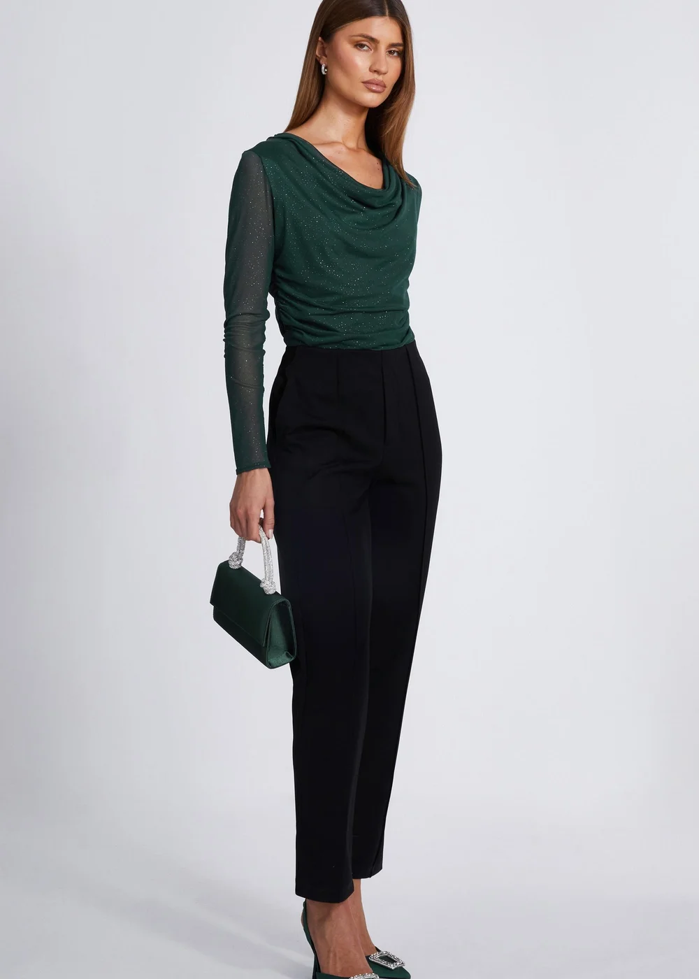 Quiz Green Glitter Mesh Crop Top - 6 Image 3