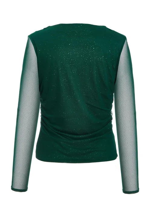 Quiz Green Glitter Mesh Crop Top - 6 Image 5