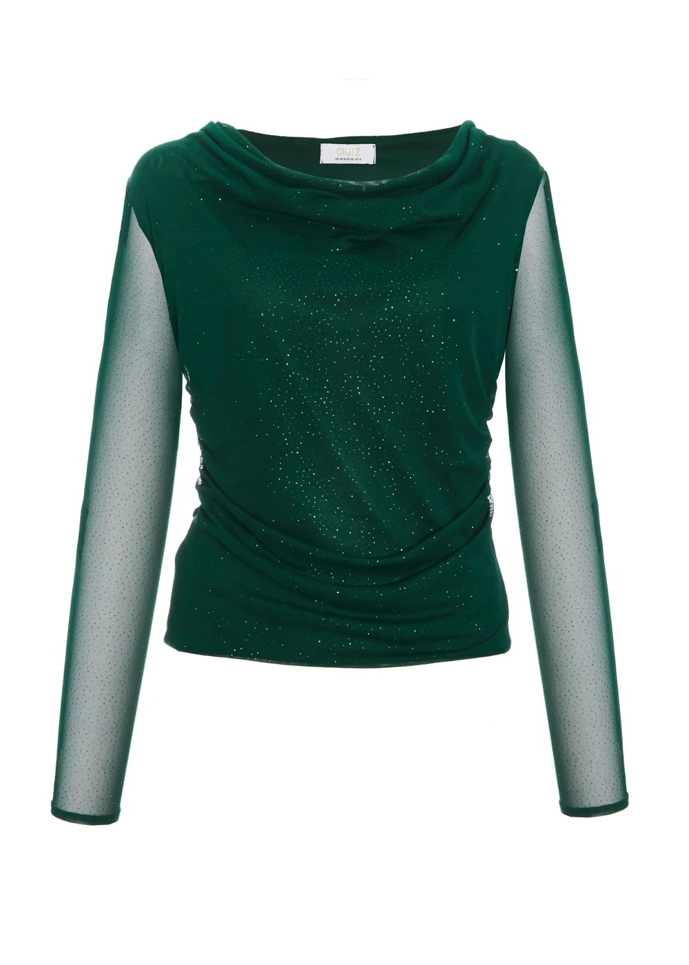 Quiz Green Glitter Mesh Crop Top - 6 Image 4