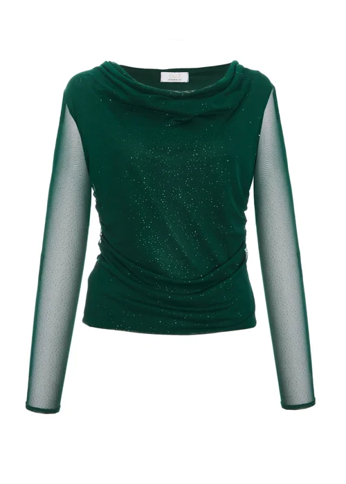 Quiz Green Glitter Mesh Crop Top - 6 Image 4