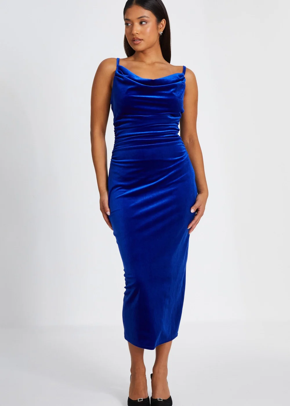 Quiz Blue Petite Velvet Midaxi Dress - 6 Image 1