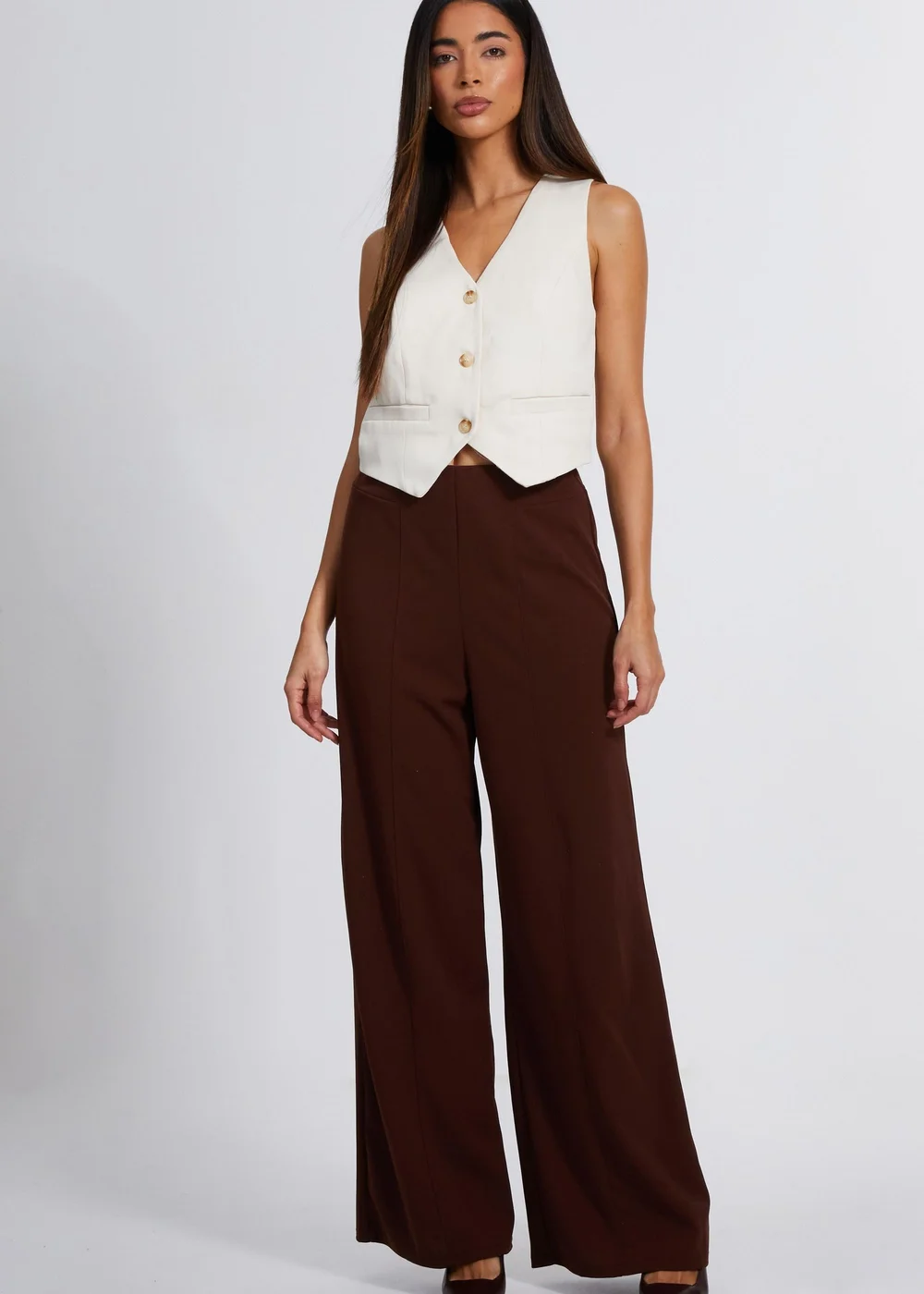 Quiz Brown High Waist Wide Leg Trousers - 6 Image 1