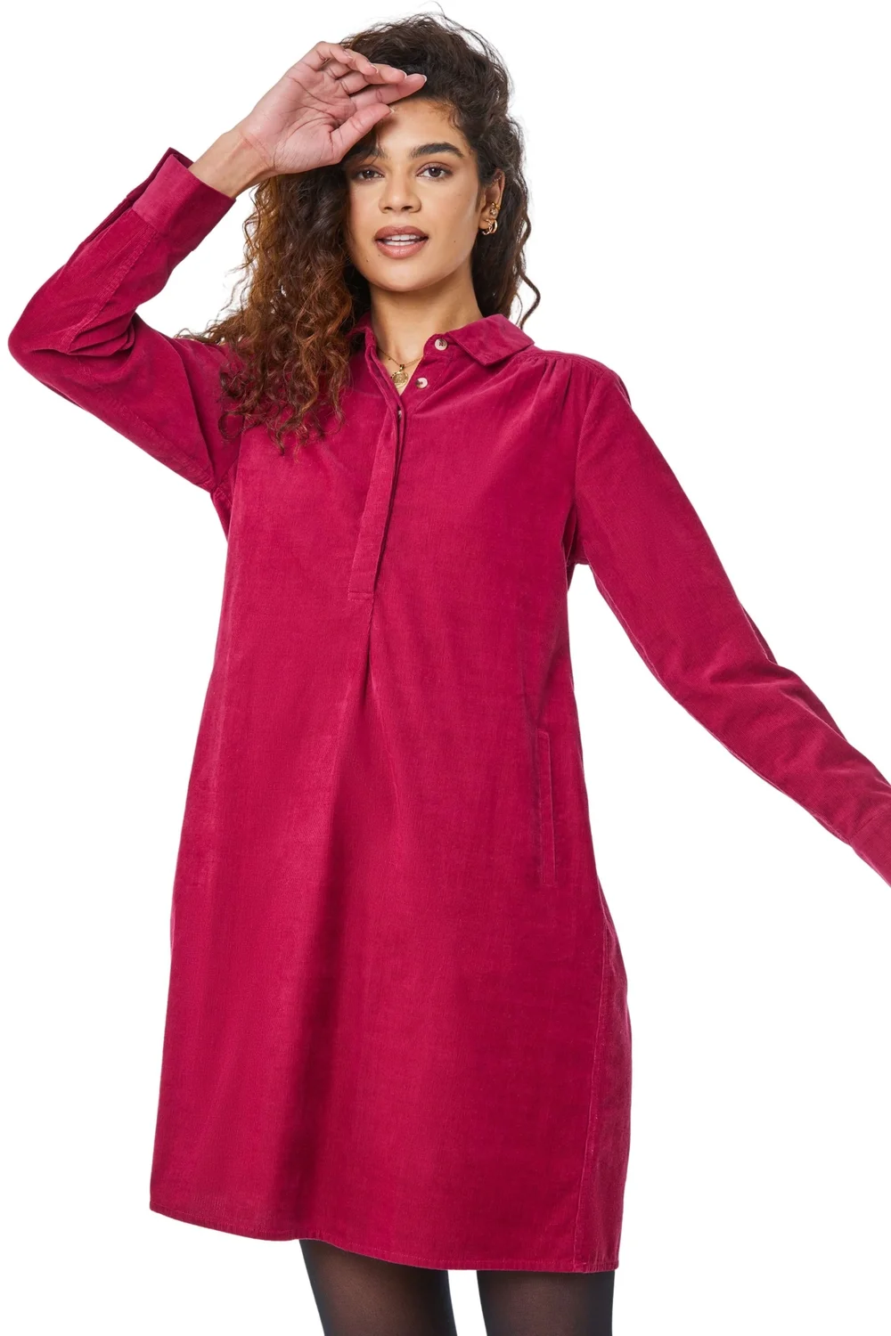 Roman Burgundy Corduroy Tunic Shirt Dress - 12 Image 2