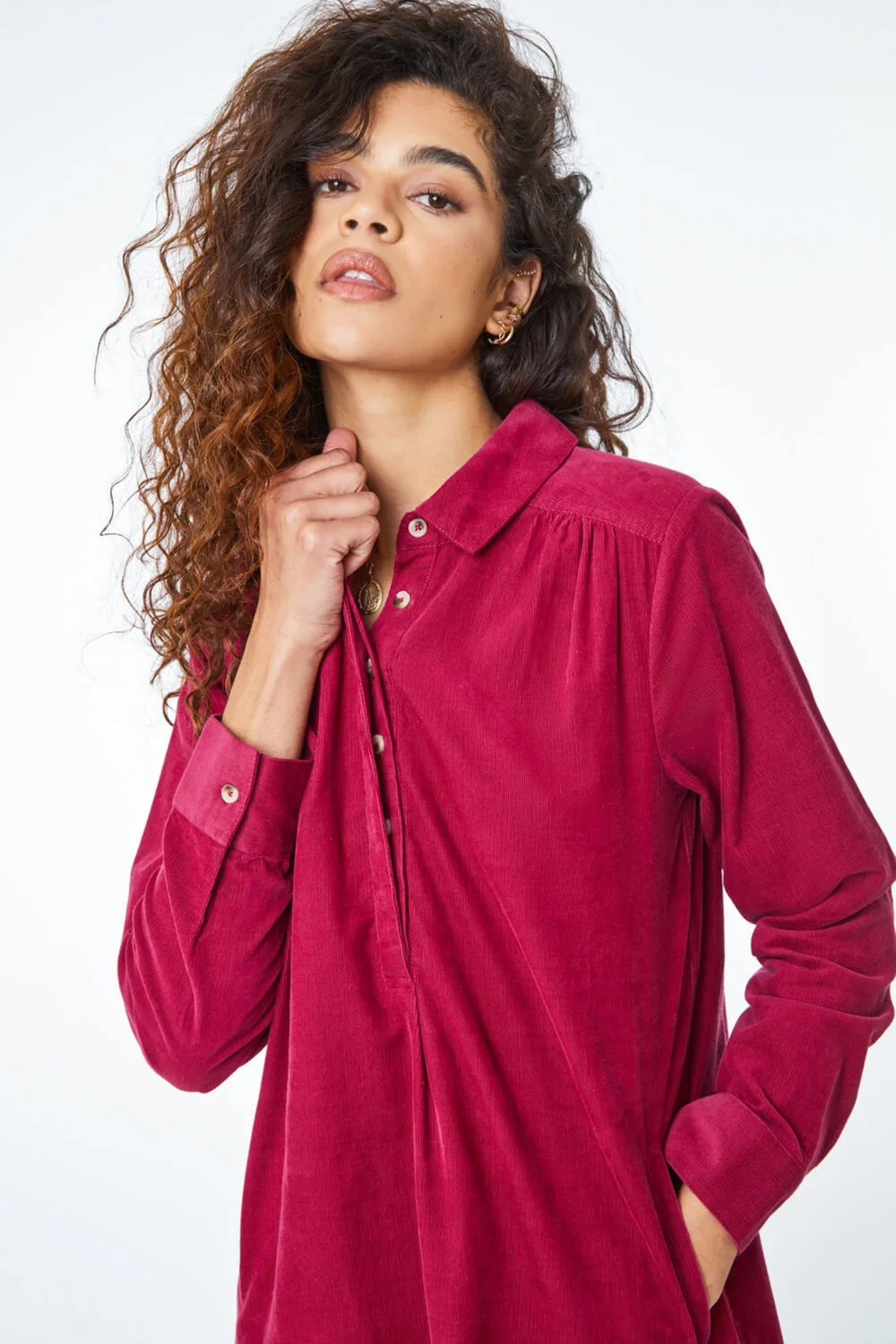 Roman Burgundy Corduroy Tunic Shirt Dress - 12 Image 4