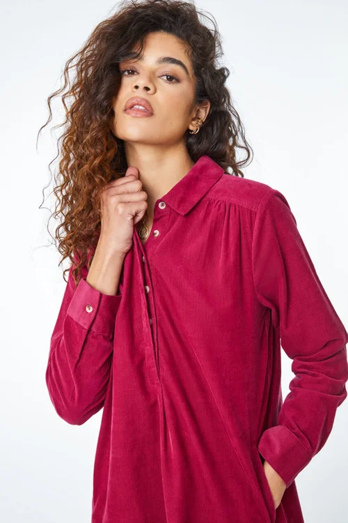 Roman Burgundy Corduroy Tunic Shirt Dress - 12 Image 4