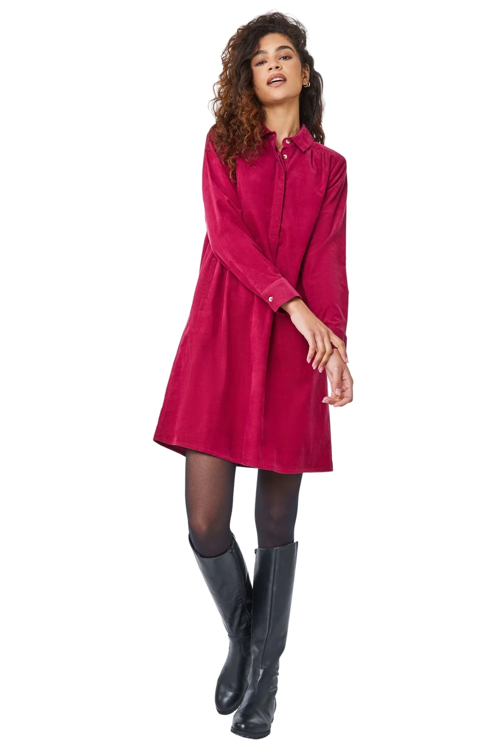 Roman Burgundy Corduroy Tunic Shirt Dress - 12 Image 1
