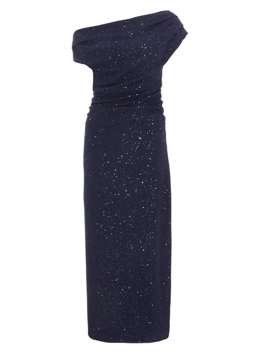 Quiz Navy Glitter Asymmetric Midaxi Dress - 6 Image 4