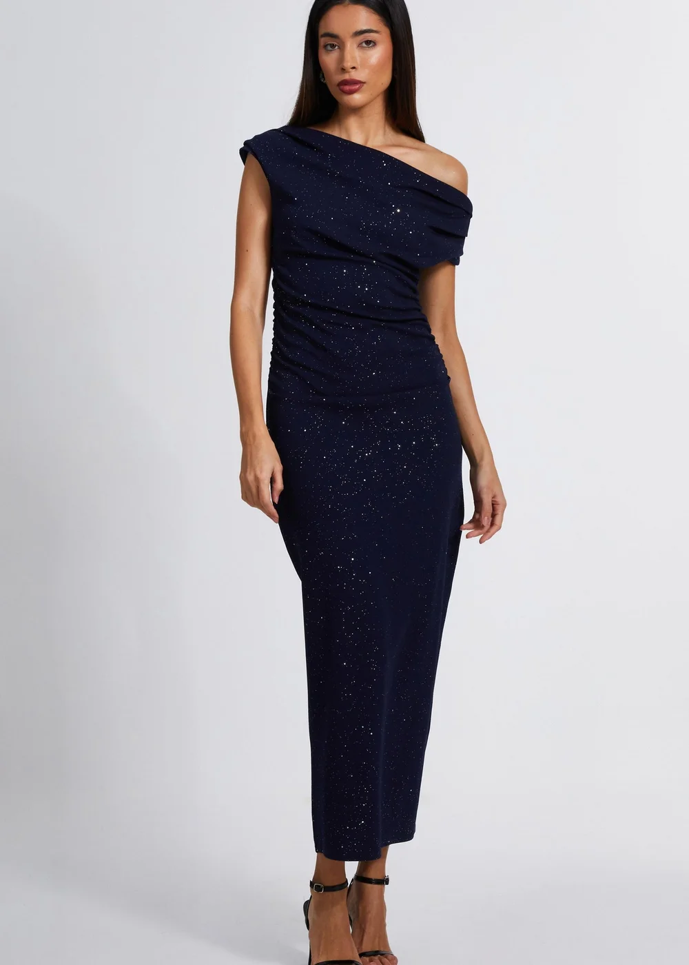 Quiz Navy Glitter Asymmetric Midaxi Dress - 6 Image 1