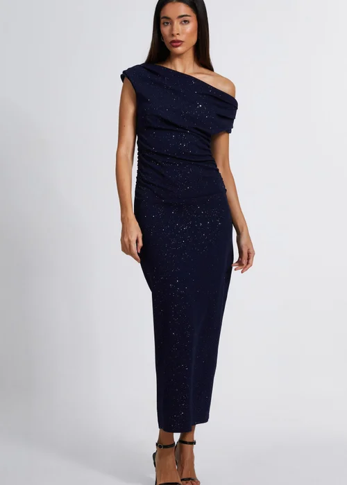 Quiz Navy Glitter Asymmetric Midaxi Dress - 6 Image 1