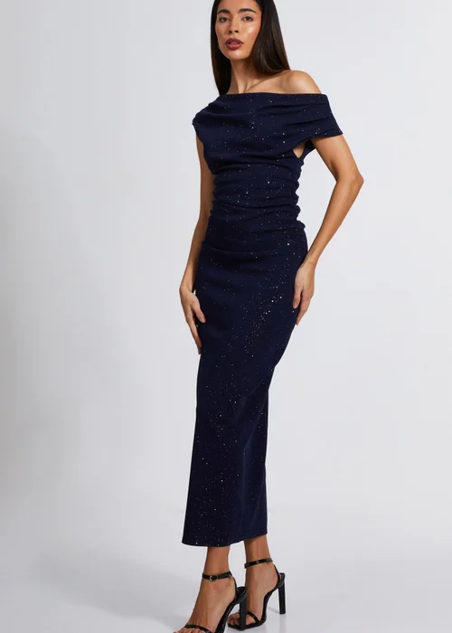 Quiz Navy Glitter Asymmetric Midaxi Dress - 6 Image 3