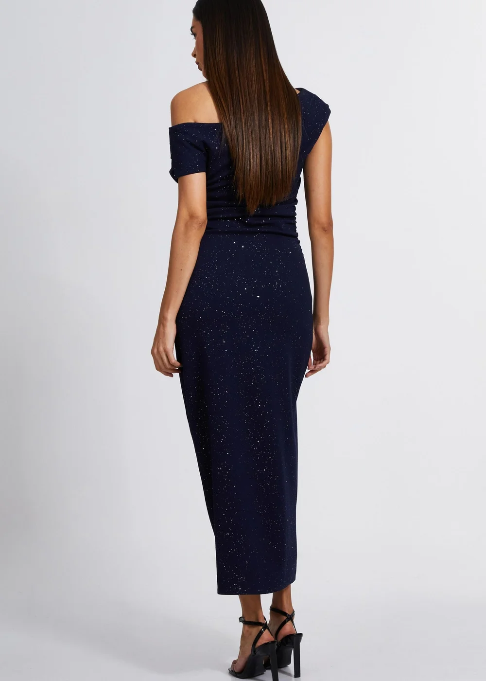 Quiz Navy Glitter Asymmetric Midaxi Dress - 6 Image 2