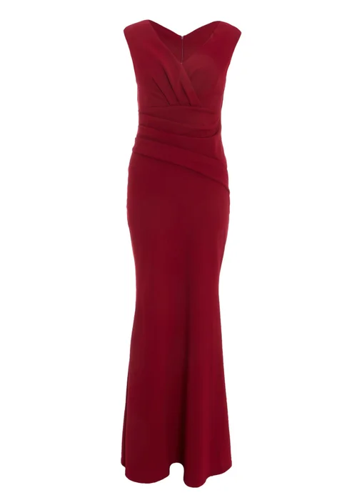 Quiz Burgundy Bardot Pleated Maxi Dress - 8 Image 4