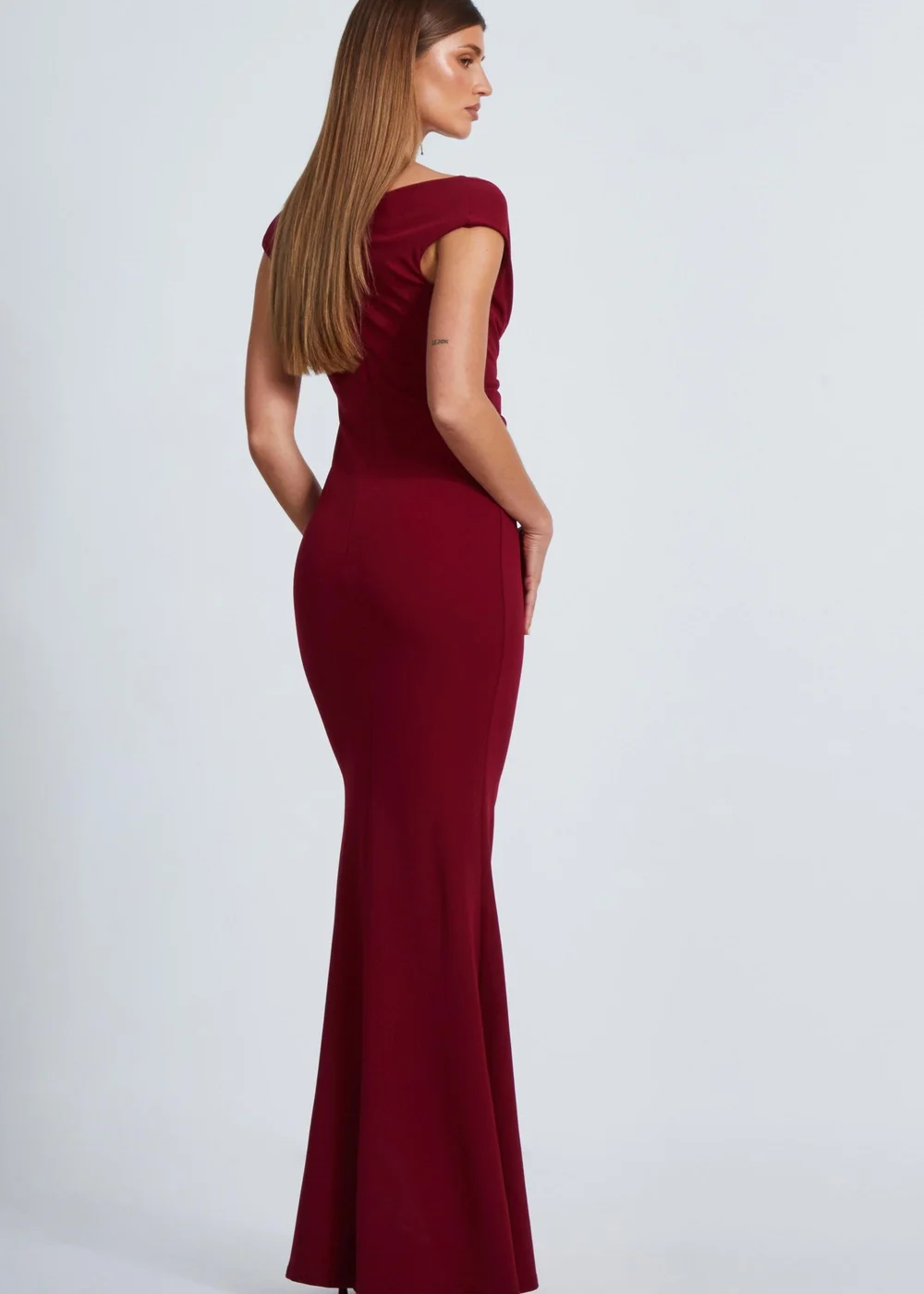 Quiz Burgundy Bardot Pleated Maxi Dress - 8 Image 2