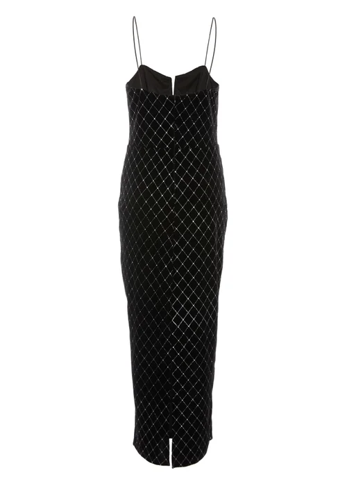 Quiz Black Velvet Diamante Midi Dress - 6 Image 5