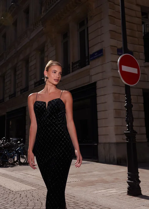 Quiz Black Velvet Diamante Midi Dress - 6 Image 3