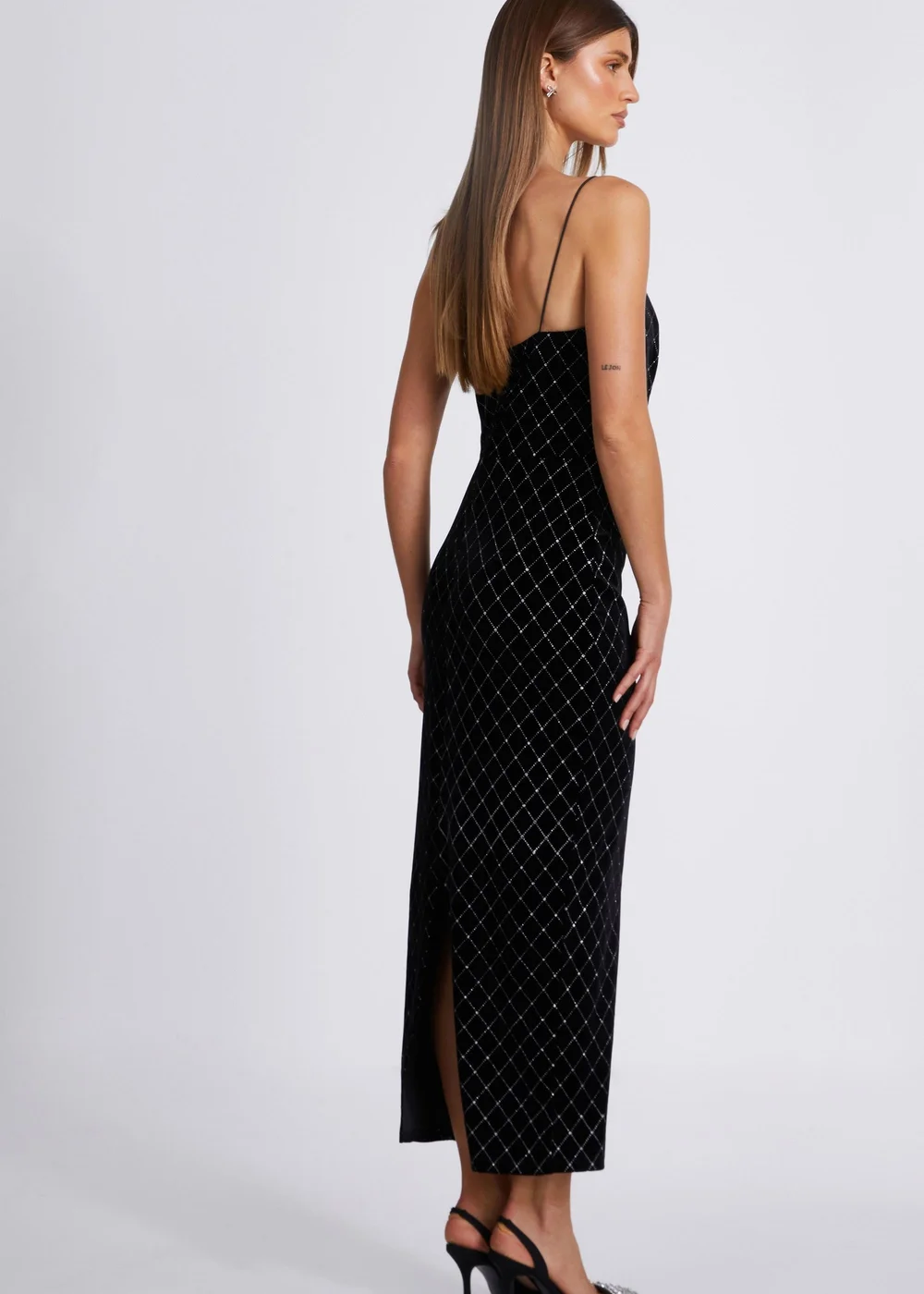 Quiz Black Velvet Diamante Midi Dress - 6 Image 2