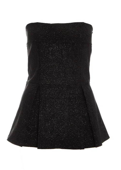 Quiz Black Glitter Strapless Peplum Top - 8 Image 4