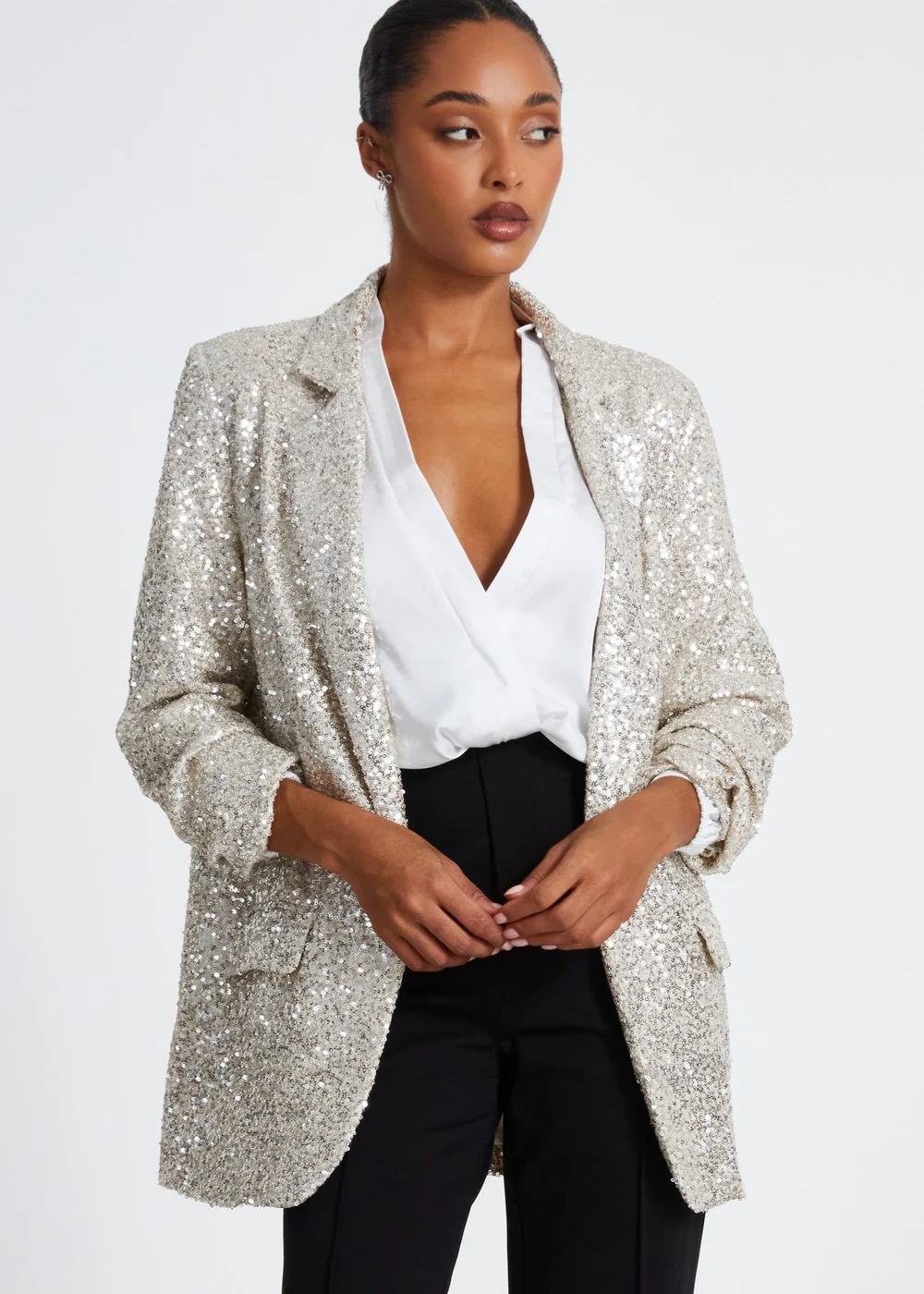 Quiz Champagne Sequin Tailored Blazer - 6 Image 1