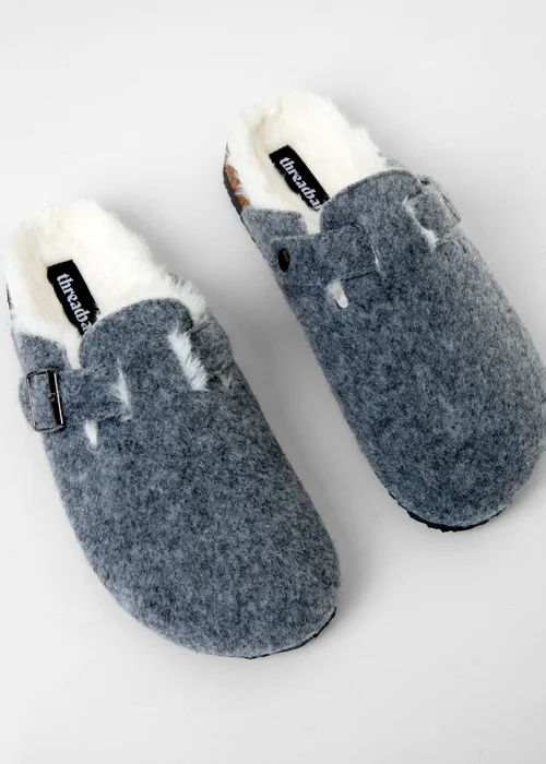 Threadbare Charcoal Buster Felt Faux Fur Lined Clog Mule Slippers - S Image 1