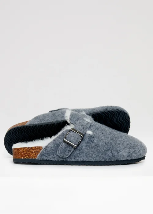 Threadbare Charcoal Buster Felt Faux Fur Lined Clog Mule Slippers - S Image 3