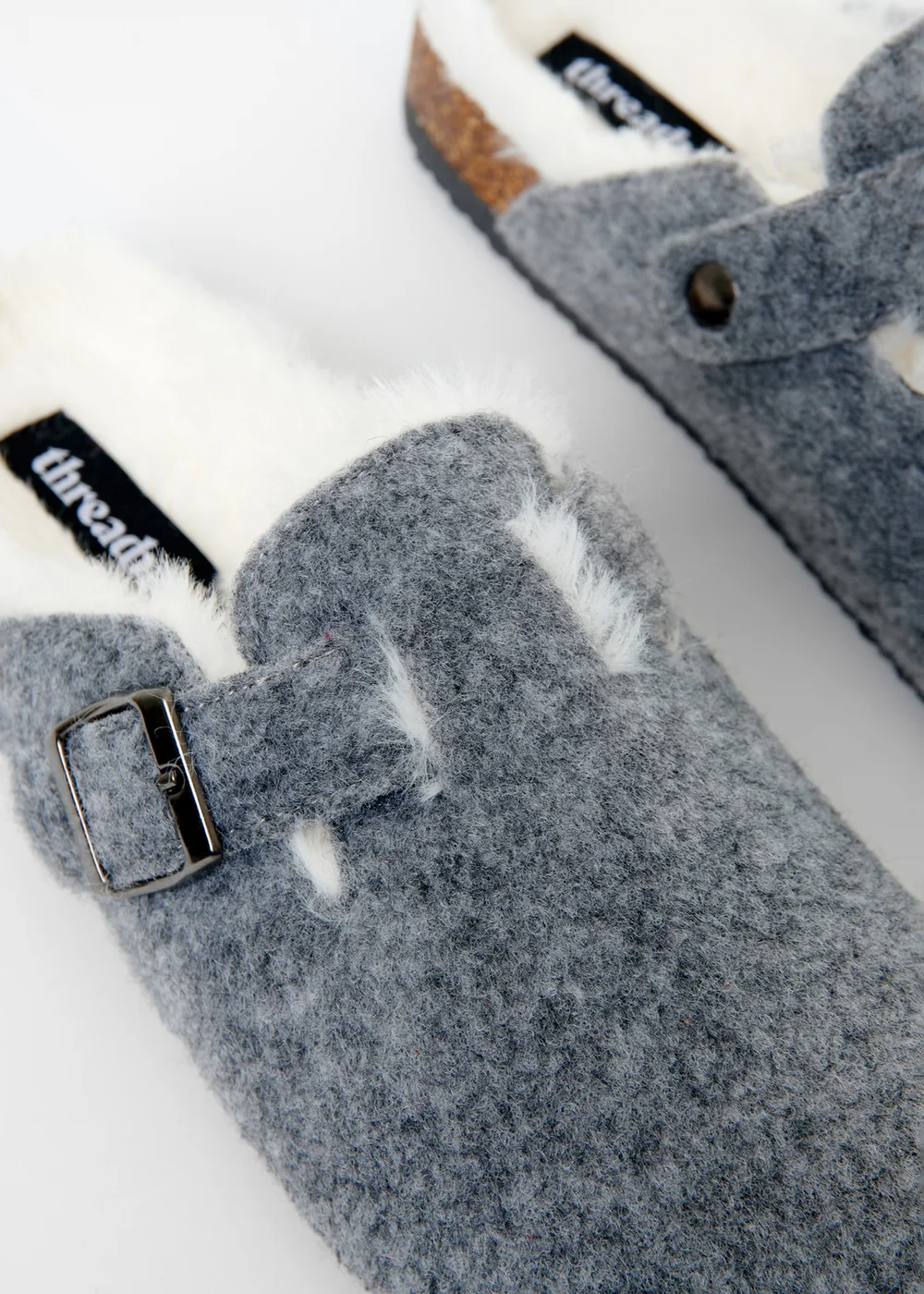 Threadbare Charcoal Buster Felt Faux Fur Lined Clog Mule Slippers - S Image 2