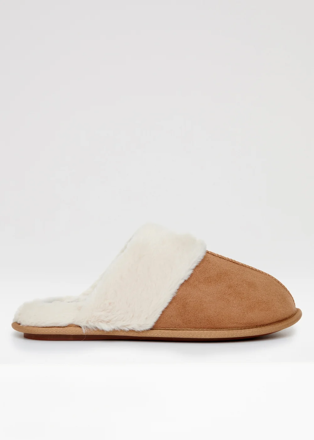 Threadbare Brown Denver Faux Suede Faux Fur Lined Mule Slippers - S Image 1