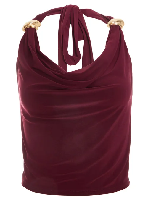 Quiz Red Buckle Detail Crop Top - 4 Image 4