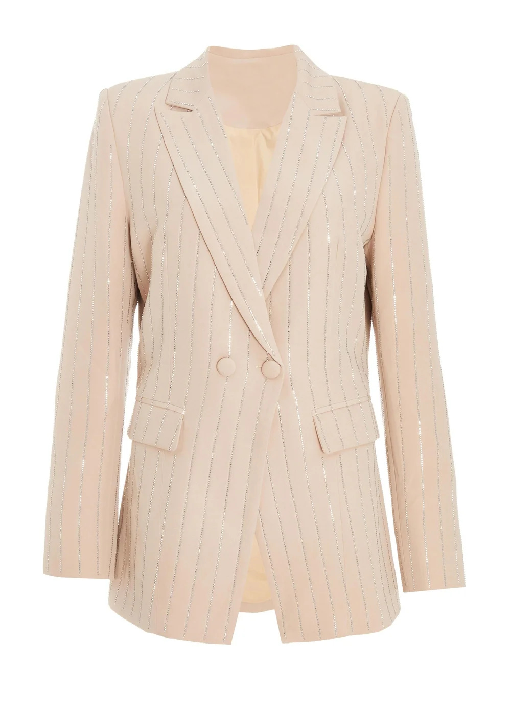 Quiz Beige Pinstripe Embellished Blazer - 6 Image 4