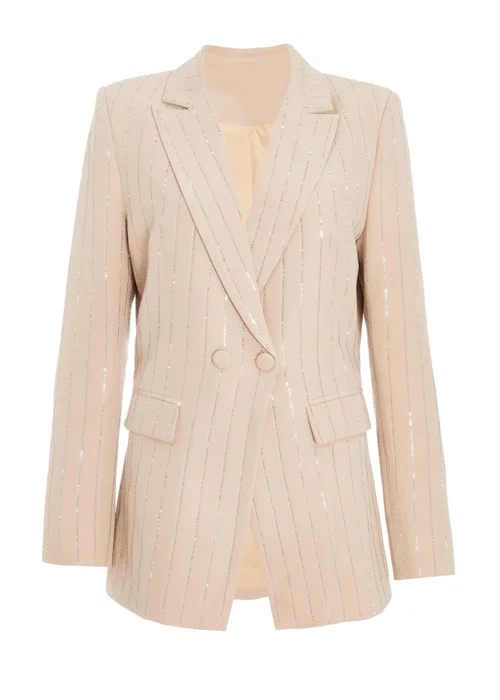 Quiz Beige Pinstripe Embellished Blazer - 6 Image 4