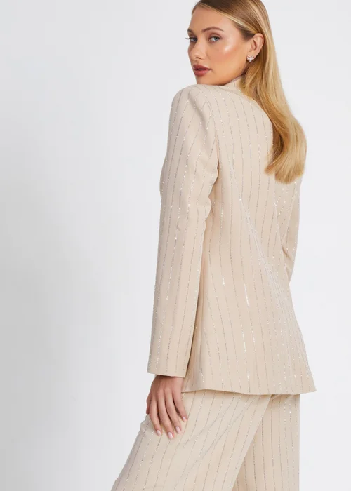 Quiz Beige Pinstripe Embellished Blazer - 6 Image 1