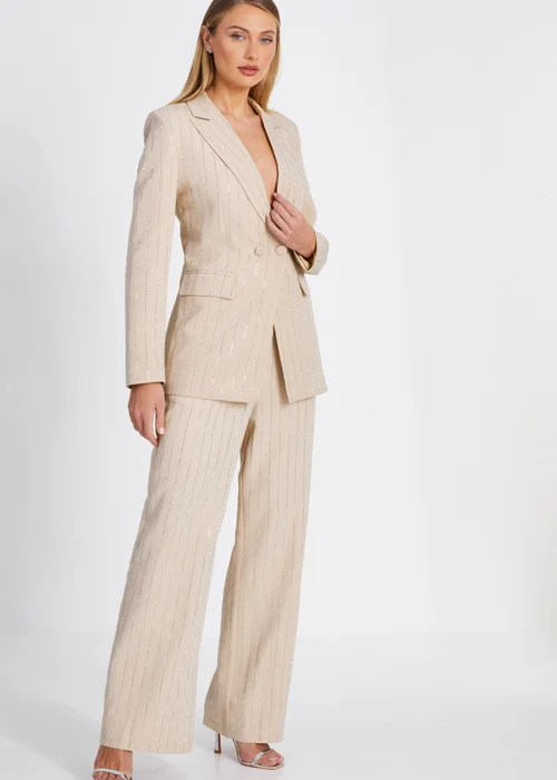 Quiz Beige Pinstripe Embellished Blazer - 6 Image 2