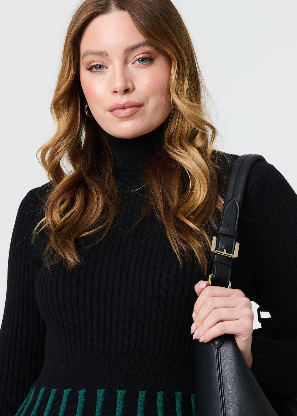 Izabel London Black Striped Knit Top High Neck Midi Dress - 8 Image 3