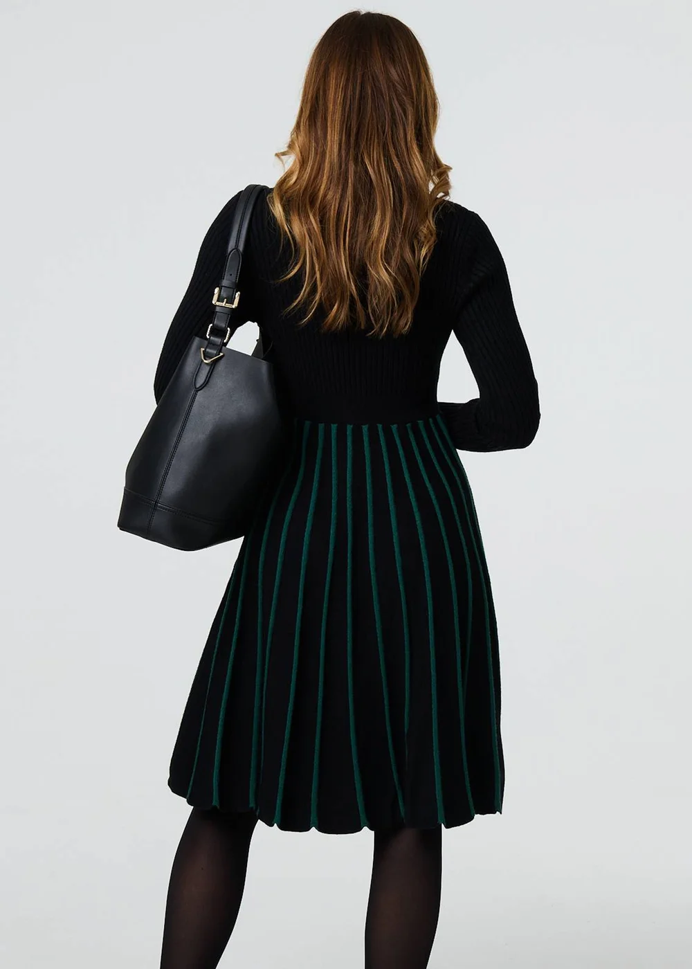 Izabel London Black Striped Knit Top High Neck Midi Dress - 8 Image 2