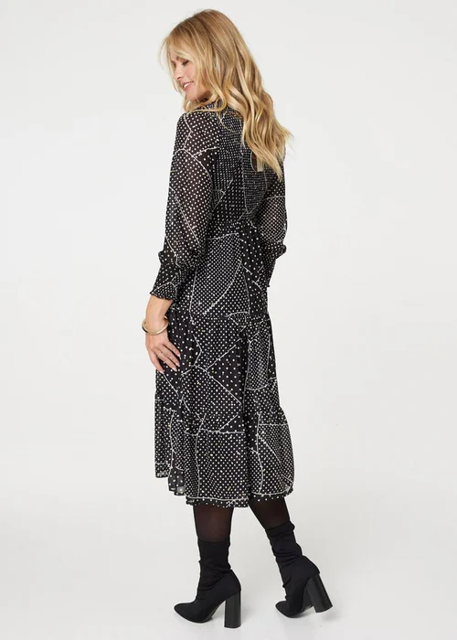 Izabel London Black Polka Dot Print Puff Sleeve Midi Dress - 8 Image 2