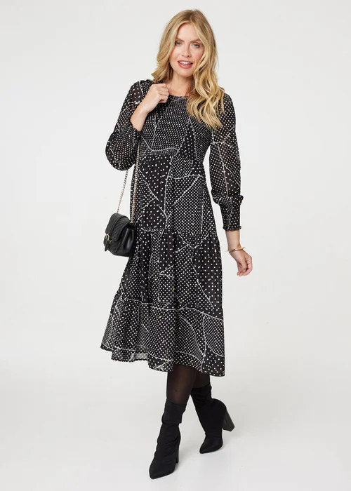 Izabel London Black Polka Dot Print Puff Sleeve Midi Dress - 8 Image 1