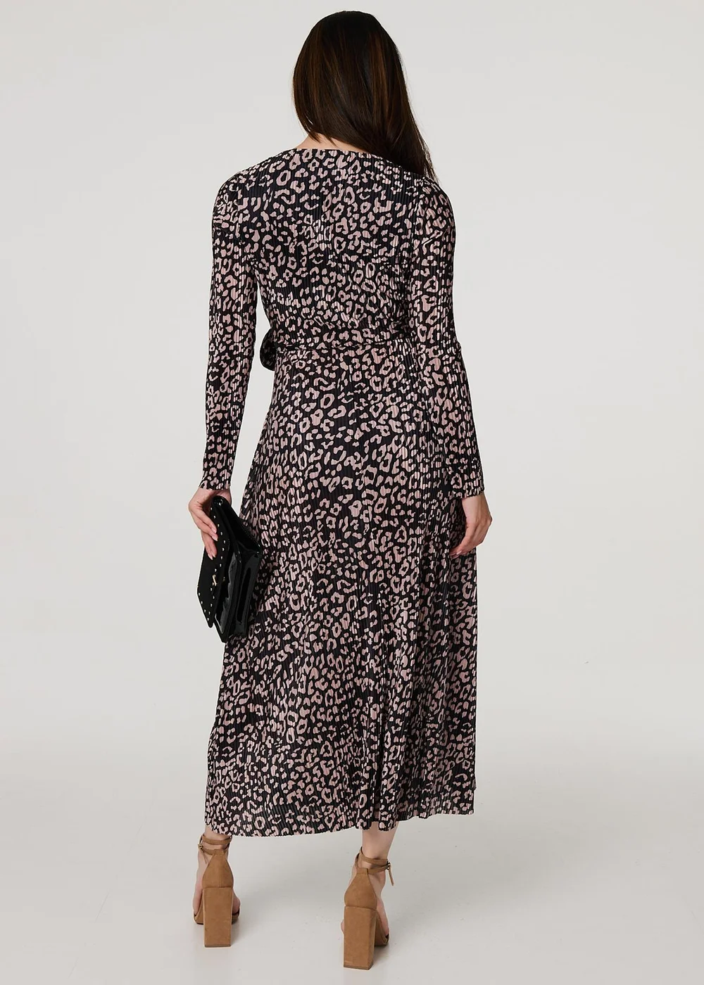 Izabel London Black Animal Print Pleated Wrap Midi Dress - 8 Image 2