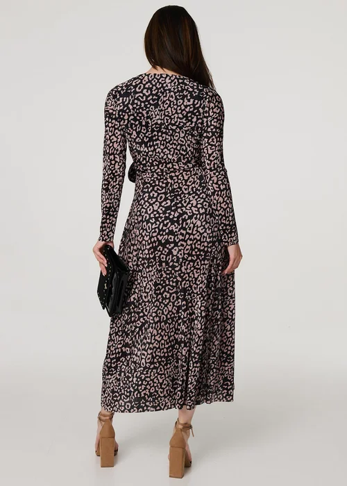 Izabel London Black Animal Print Pleated Wrap Midi Dress - 8 Image 2