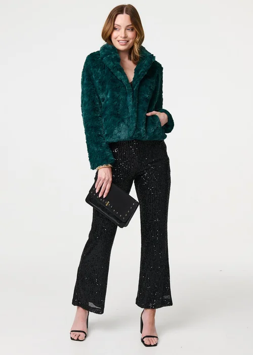 Izabel London Green Faux Fur Cropped Long Sleeve Jacket - 8 Image 1