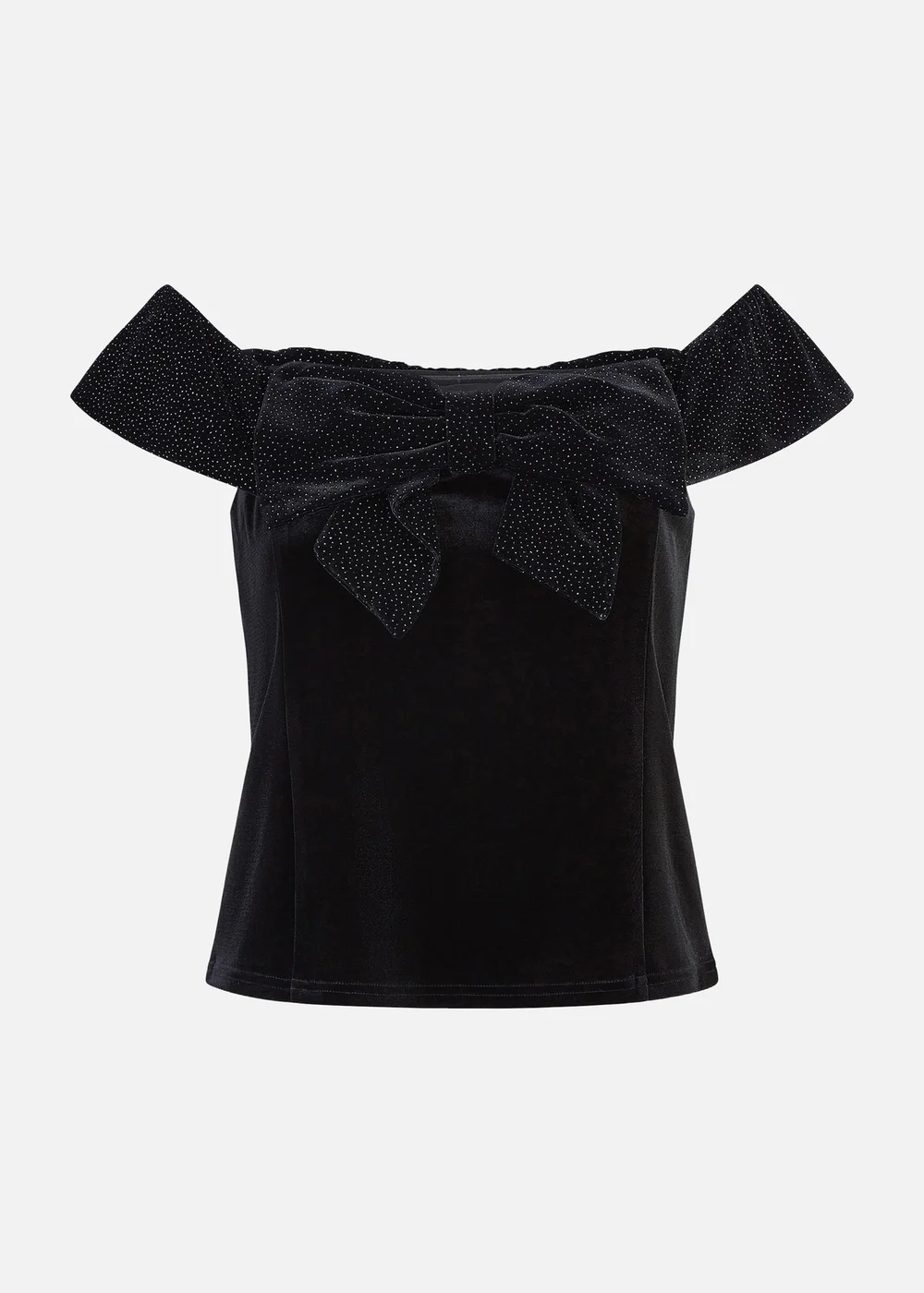 Mela Black Sparkle Velvet Bow Bardot Top - 8 Image 3