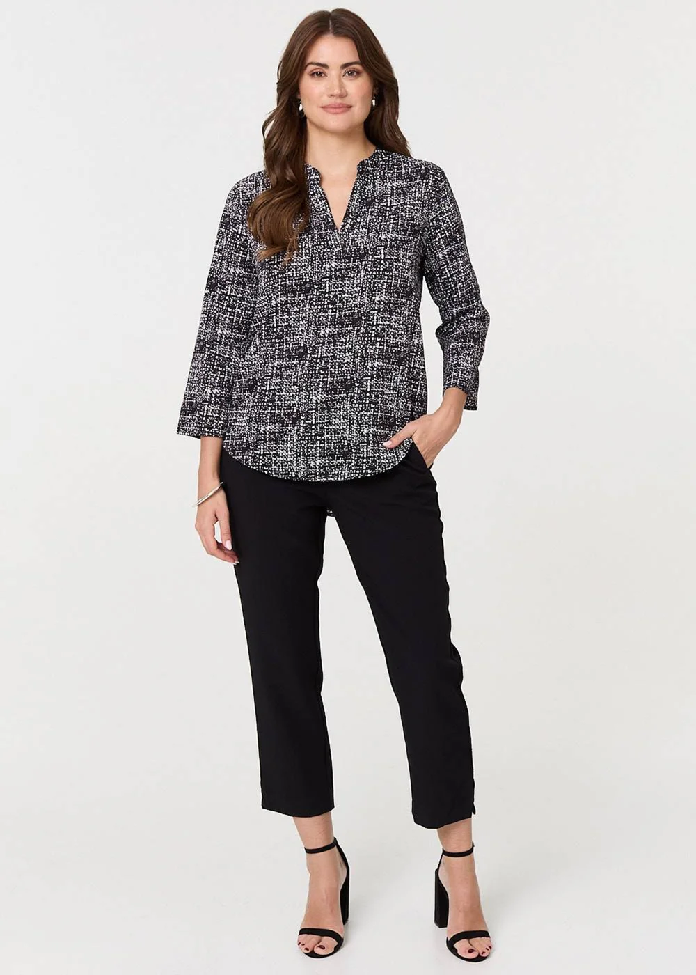 Izabel London Black Printed Curved Hem Blouse - 8 Image 1