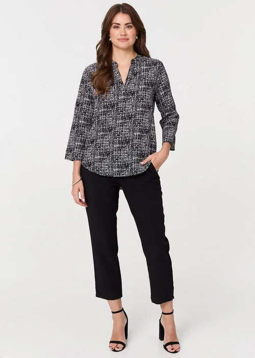 Izabel London Black Printed Curved Hem Blouse - 8 Image 1